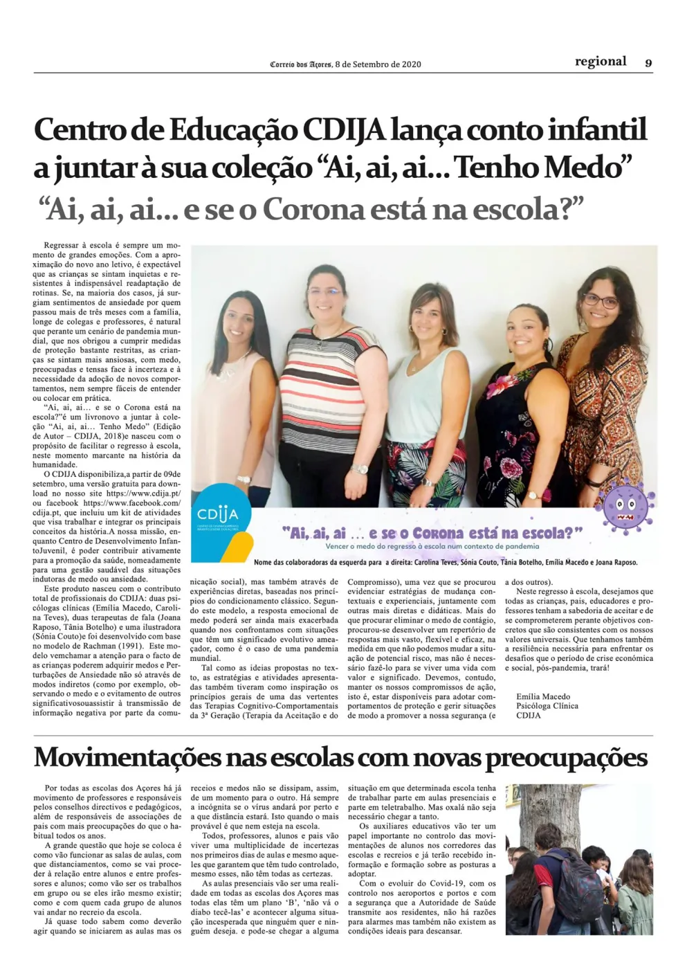 CDIJA lança conto infantil a juntar à sua coleção “Ai, ai, ai… Tenho Medo” “Ai, ai, ai… e se o Corona está na escola?”